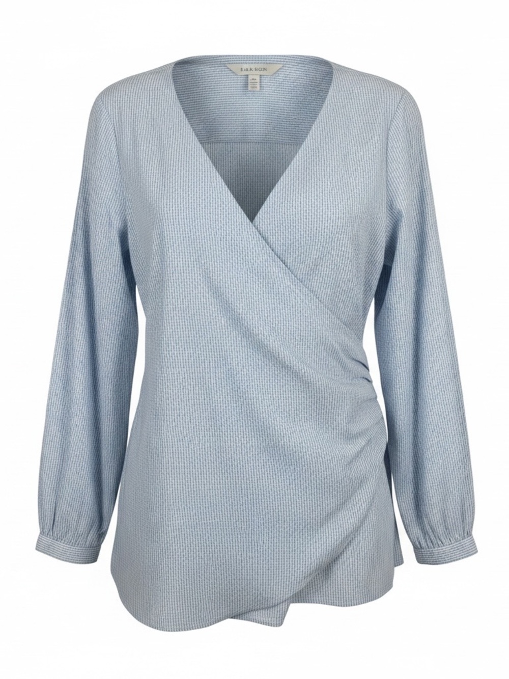 Lane Bryant Light Blue Wrap-Front Waffle Knit Top with Bow tie back